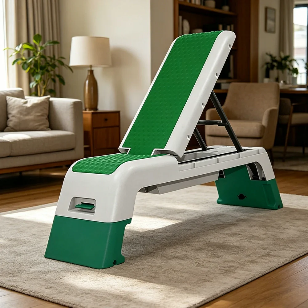 FITPRO Multi-Functional Step Bench with Adjustable Angles, Foldable Storage for Home Fitness Training - Green&White - Image 2