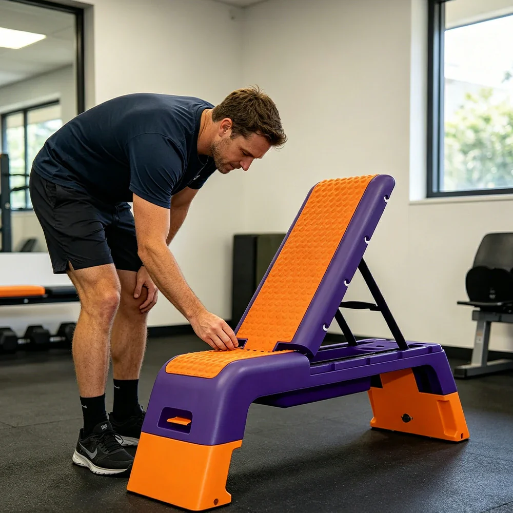 FITPRO Multi-Functional Step Bench with Adjustable Angles, Foldable Storage for Home Fitness Training - Orange&Purple - Image 5