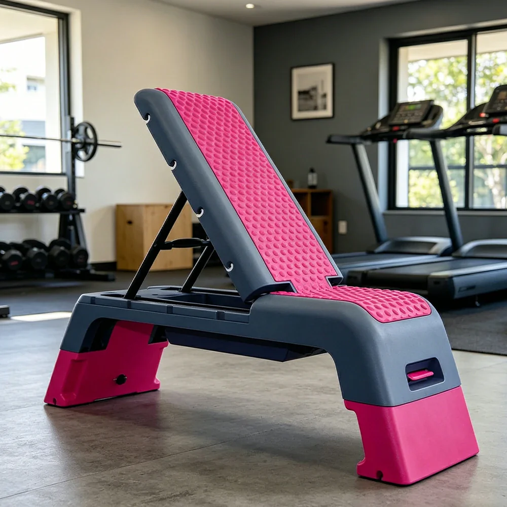 FITPRO Multi-Functional Step Bench with Adjustable Angles, Foldable Storage for Home Fitness Training - Pink&Grey - Image 4