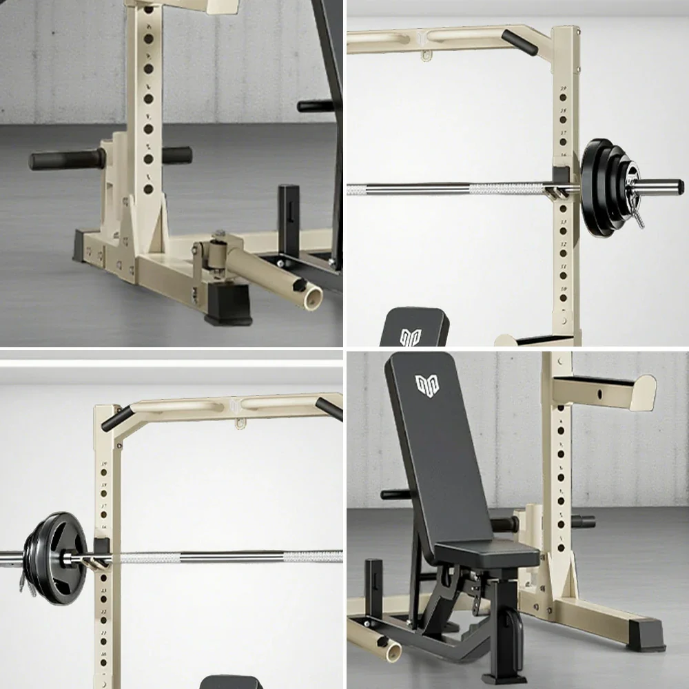 MERIDIAN Multi-Function Power Rack with Bench – Squat, Bench Press, Pull-Up, 19 Height Levels, Space-Saving Design - Beige - Image 3