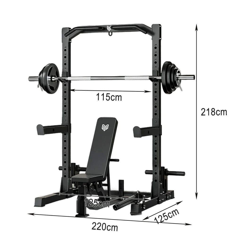 MERIDIAN Multi-Function Power Rack with Bench – Squat, Bench Press, Pull-Up, 19 Height Levels, Space-Saving Design - Black - Image 5
