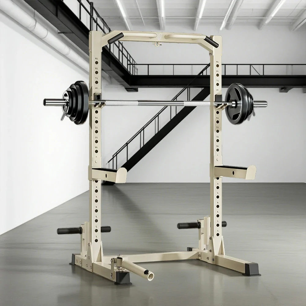 MERIDIAN Home Gym Power Rack – 19 Height Levels, 400kg Squat Capacity, 200kg Pull-Up, Includes Barbell - Beige - Image 4