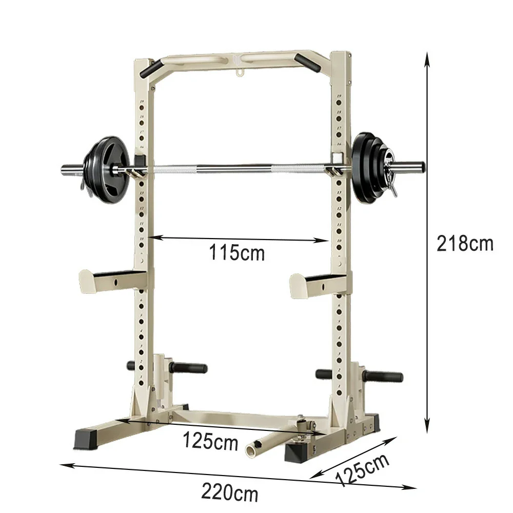 MERIDIAN Home Gym Power Rack – 19 Height Levels, 400kg Squat Capacity, 200kg Pull-Up, Includes Barbell - Beige - Image 5