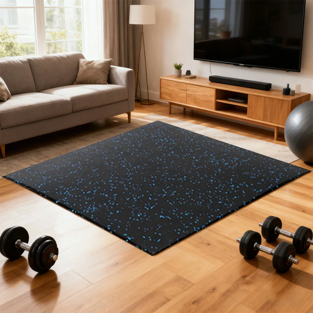 FITPRO Single Piece Interlocking Gym Floor Thickness 2.5cm Mat Anti-Slip Durable Rubber Tile Eco-Friendly High-Resilience Design - Black&Blue - Image 2