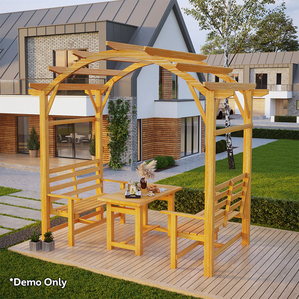 SOLARA Pine Wood Grape Arbor/Grape Arbor With Table and Chairs Set - Image 4
