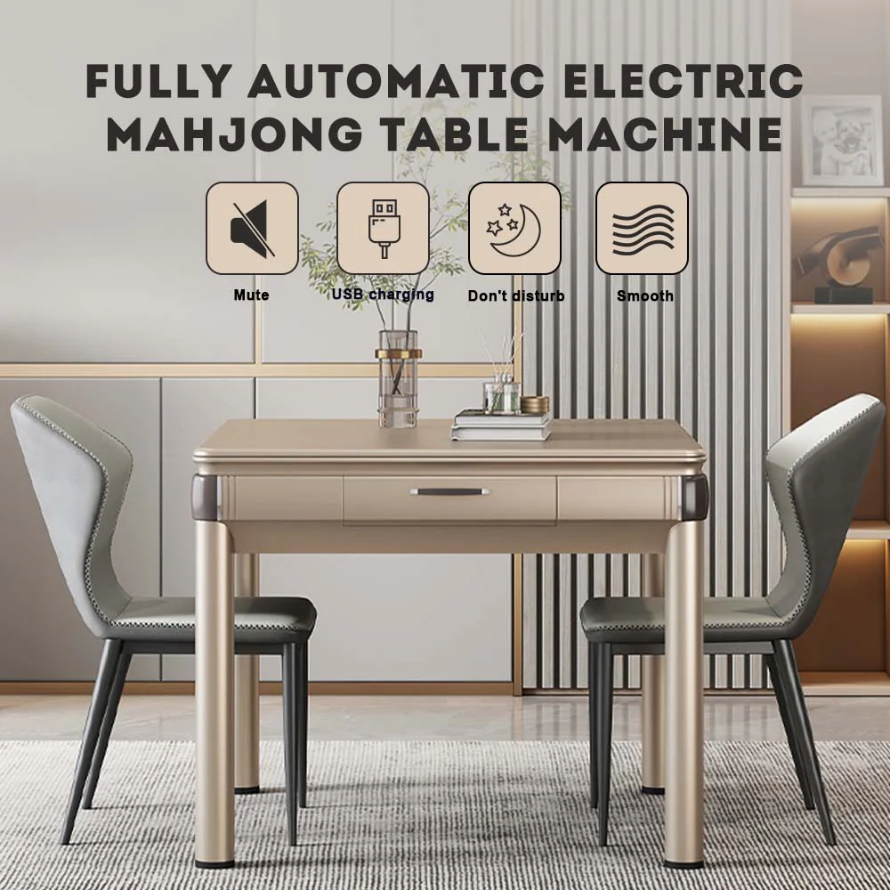 HEXJON Mute Dining Table PG/ Automatic Mahjong Table with Cover, Cup Holders, Ashtrays, Storage Boxes, and USB Charging - Image 3