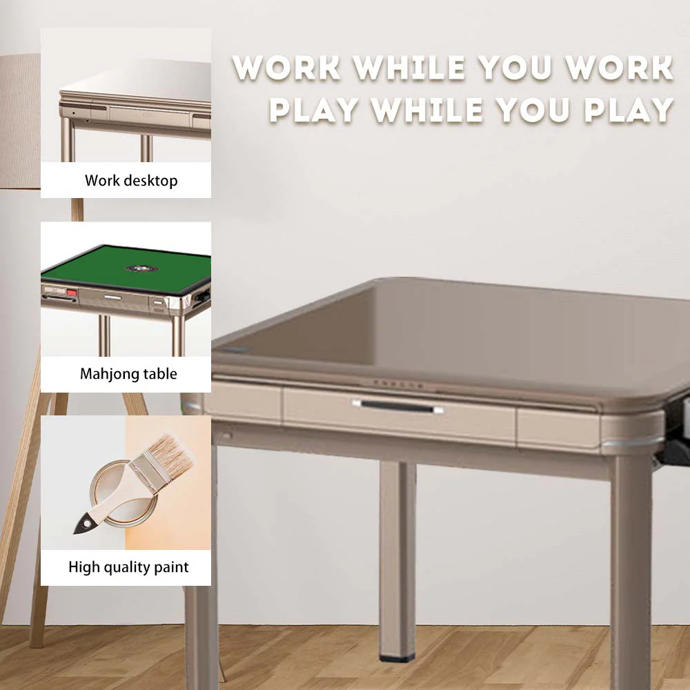 HEXJON Dining Table X7/ Automatic Mahjong Table with Cover, Cup Holders, Ashtrays, Storage Boxes, and USB Charging-Champagne - Image 4