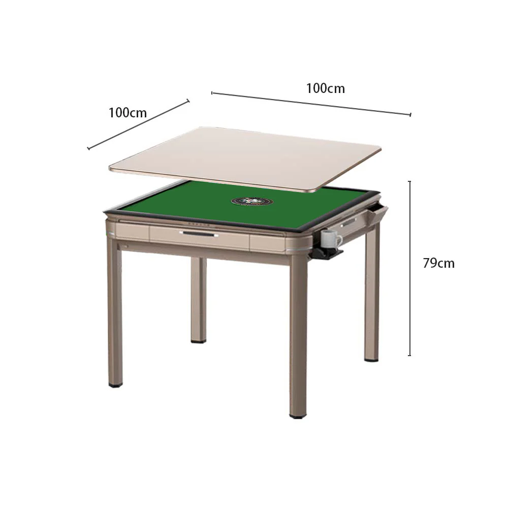 HEXJON Dining Table X7/ Automatic Mahjong Table with Cover, Cup Holders, Ashtrays, Storage Boxes, and USB Charging-Champagne - Image 5