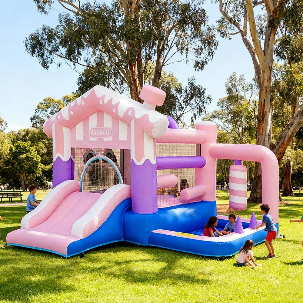 GAMEON Pink House Theme Bounce House PVC Inflatable Playland with Blower for Kids Outdoor Fun - Image 4