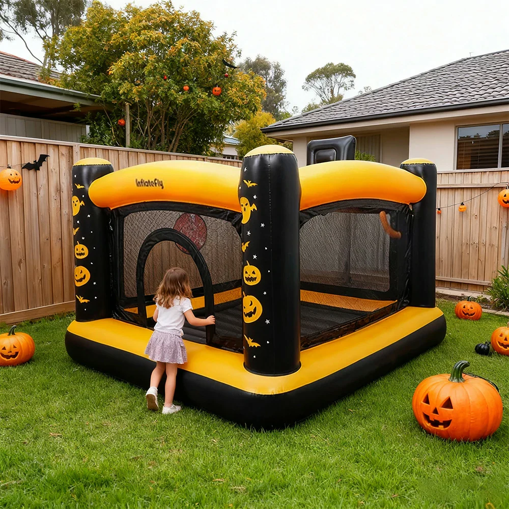 GAMEON Halloween Theme PVC Inflatable Bounce Castle with Blower - Black and Orange Design - Image 2