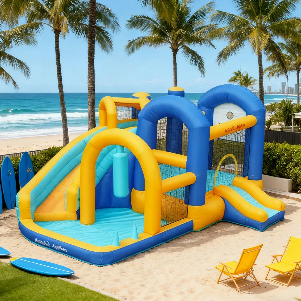 GAMEON Dual Slide PVC Inflatable Bounce Castle with Blower - Blue and Yellow Slide Combo Design - Image 2