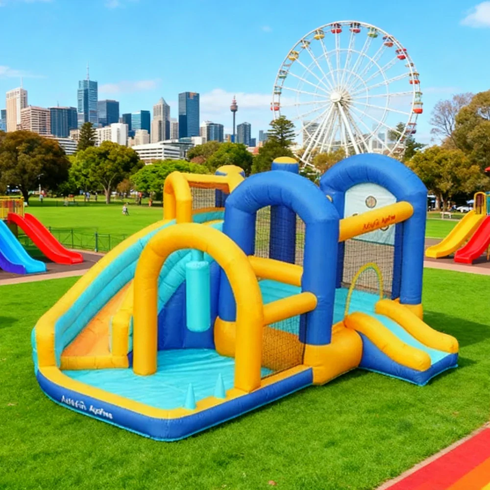 GAMEON Dual Slide PVC Inflatable Bounce Castle with Blower - Blue and Yellow Slide Combo Design - Image 4