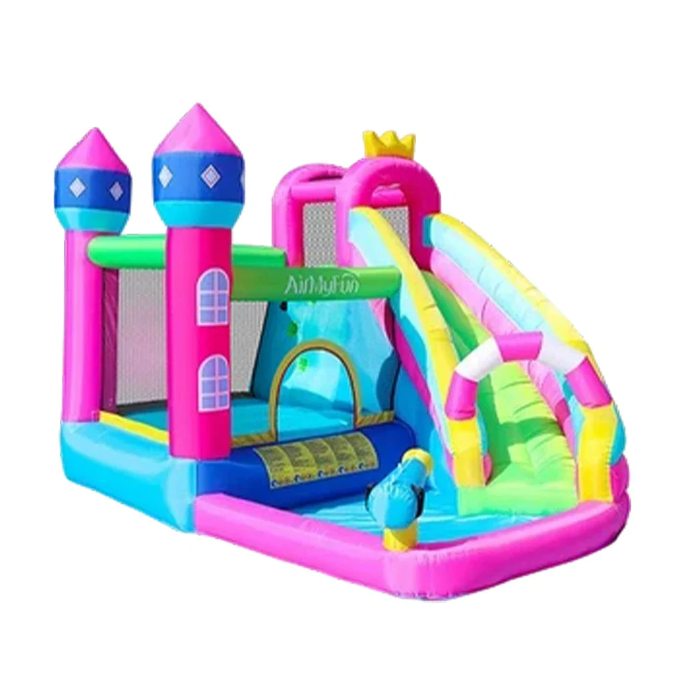 GAMEON Princess Castle PVC Inflatable Bounce House with Blower - Pink & Blue Fantasy Design