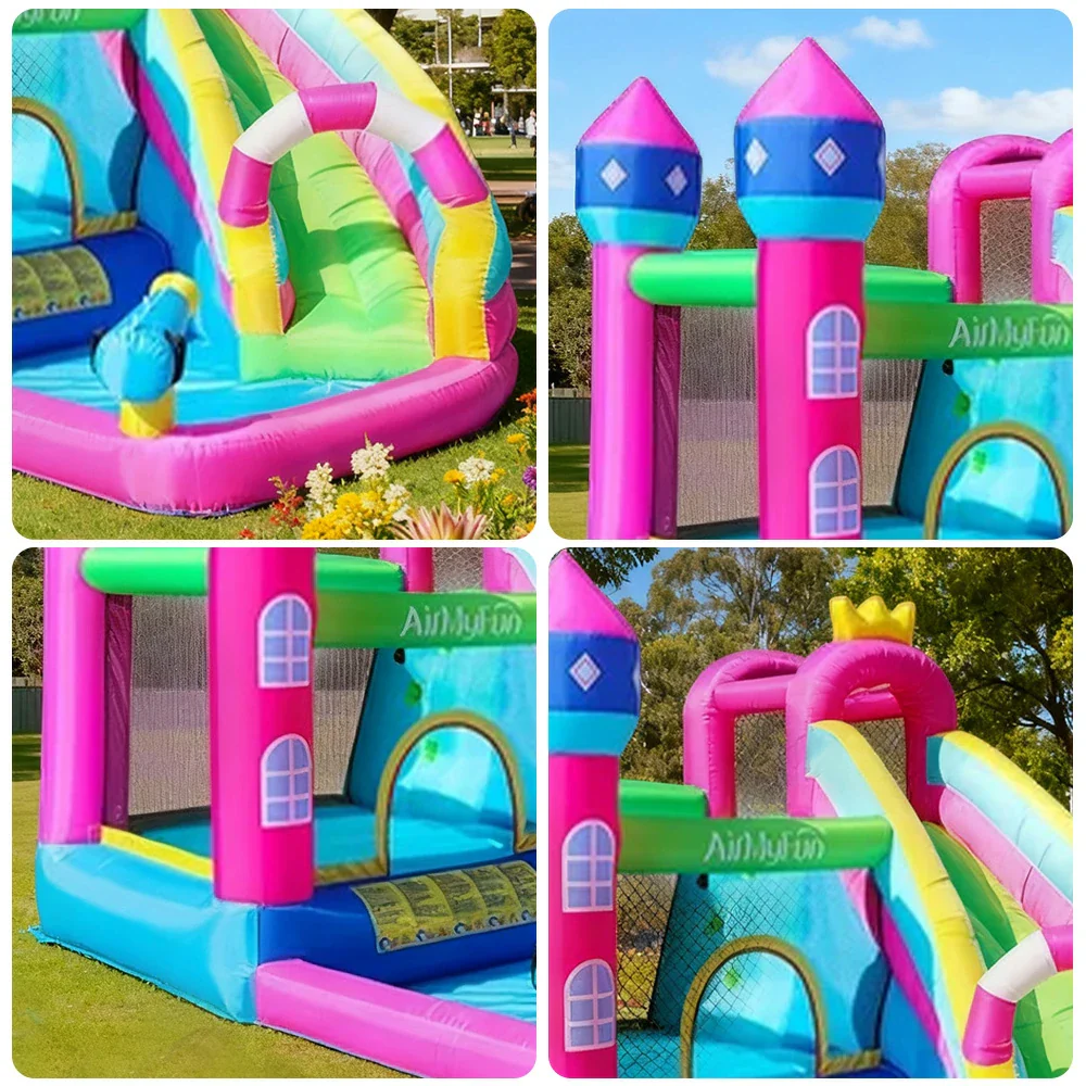 GAMEON Princess Castle PVC Inflatable Bounce House with Blower - Pink & Blue Fantasy Design - Image 3