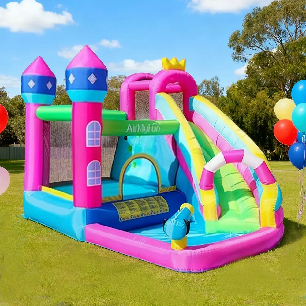 GAMEON Princess Castle PVC Inflatable Bounce House with Blower - Pink & Blue Fantasy Design - Image 4