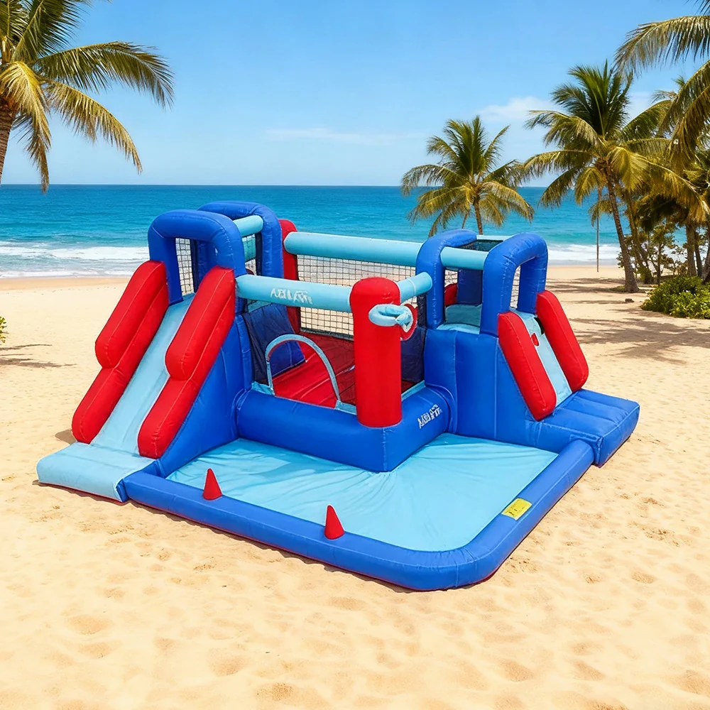 GAMEON Dual Climbing & Slide Inflatable Castle PVC Structure with Blower - Red & Blue Design - Image 2