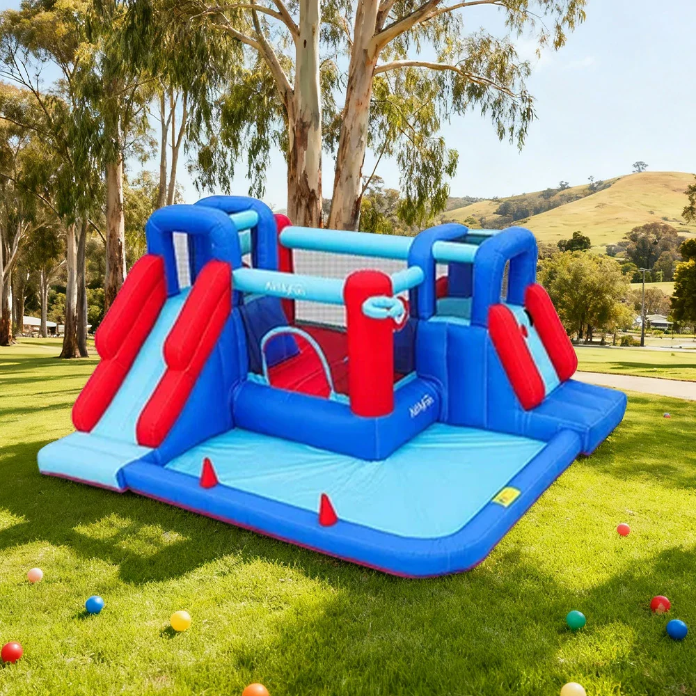 GAMEON Dual Climbing & Slide Inflatable Castle PVC Structure with Blower - Red & Blue Design - Image 4