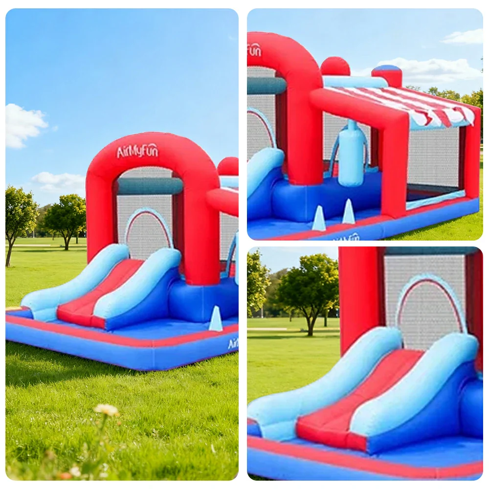 GAMEON Tent Style Inflatable Bounce Castle PVC Build with Blower - Red & Blue Playhouse Design - Image 3