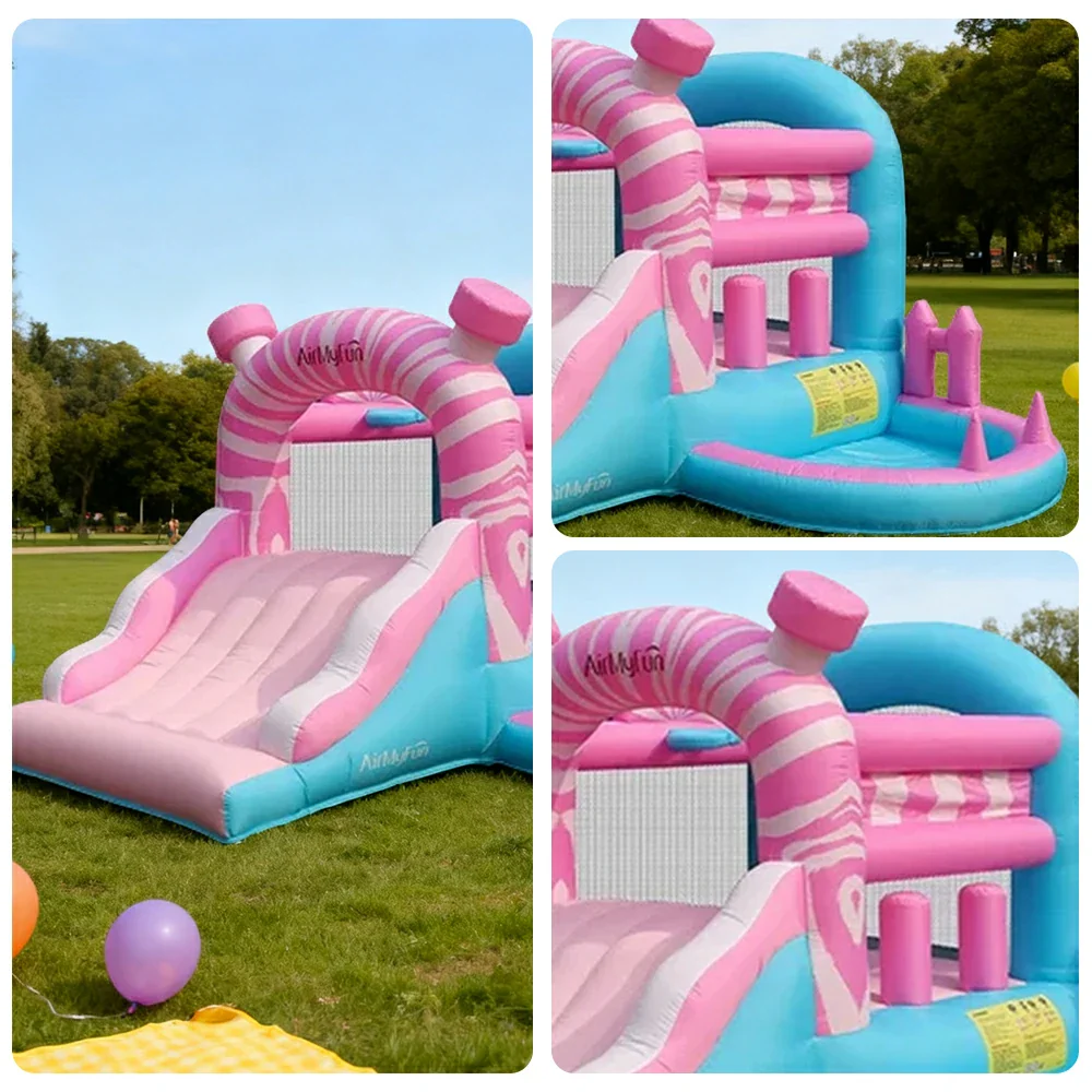 GAMEON Pink & Blue Inflatable Slide Bounce Castle PVC Build with Blower - Pastel Fun Style - Image 3