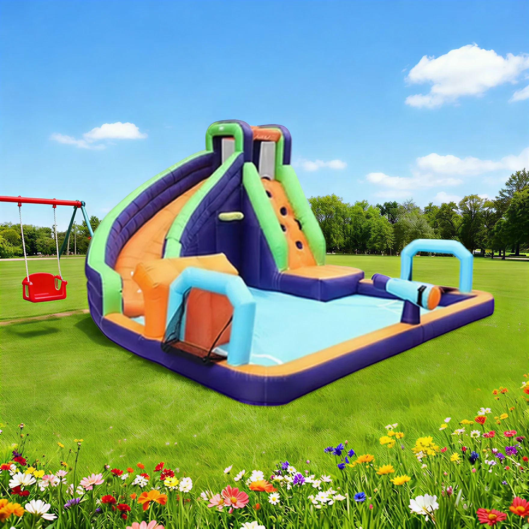 GAMEON Water Spray Soccer Slide Inflatable Bounce Castle PVC Build with Blower - Splash Action Style - Image 2