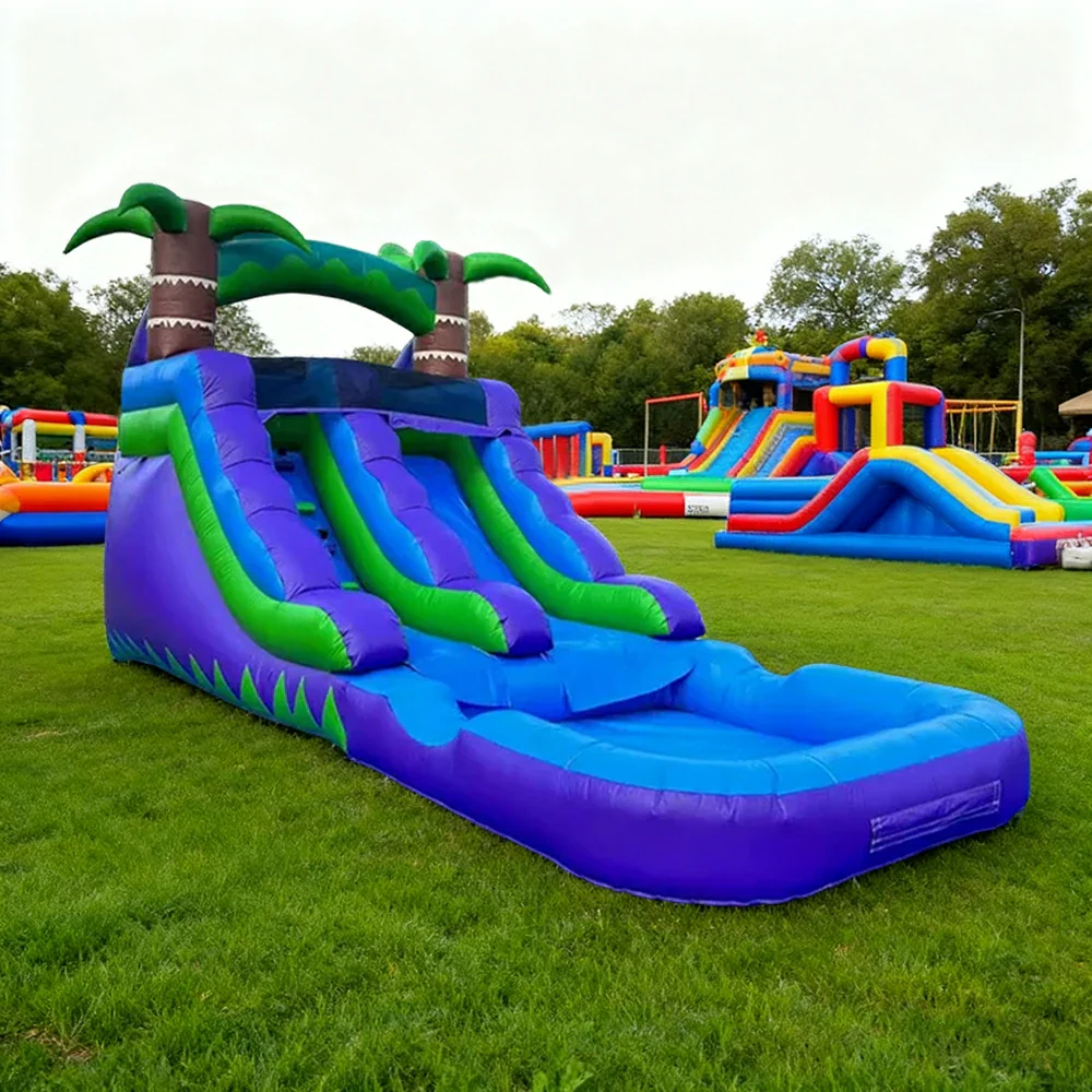 GAMEON Large Water Slide Inflatable Bounce Castle PVC Build with Blower - Dual Wave Blue Style - Image 2