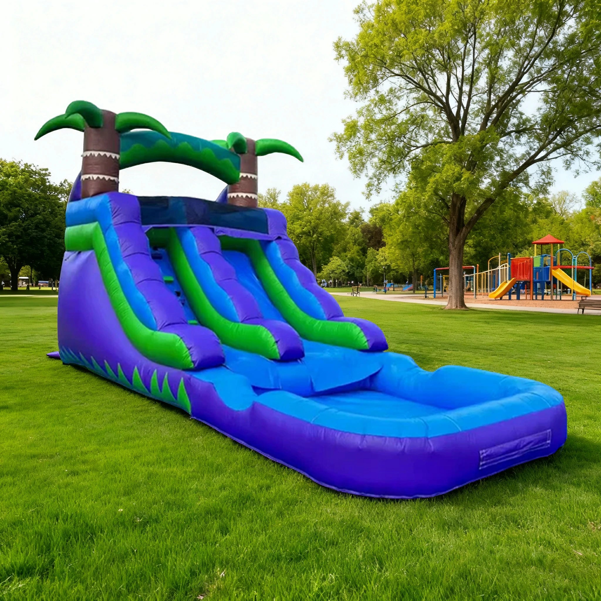 GAMEON Large Water Slide Inflatable Bounce Castle PVC Build with Blower - Dual Wave Blue Style - Image 4