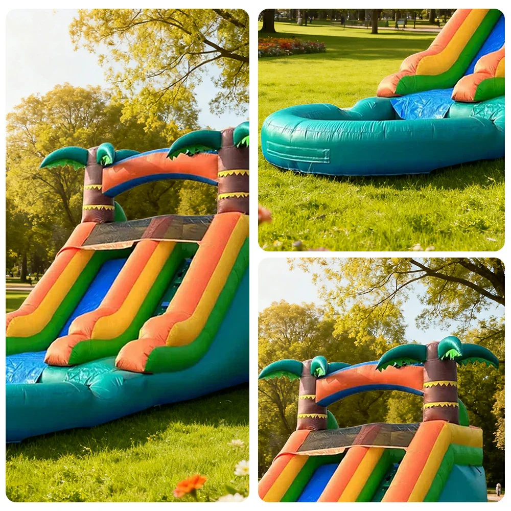 GAMEON Large Water Slide Inflatable Bounce Castle PVC Build with Blower - Tropical Green-Yellow Wave Style - Image 3