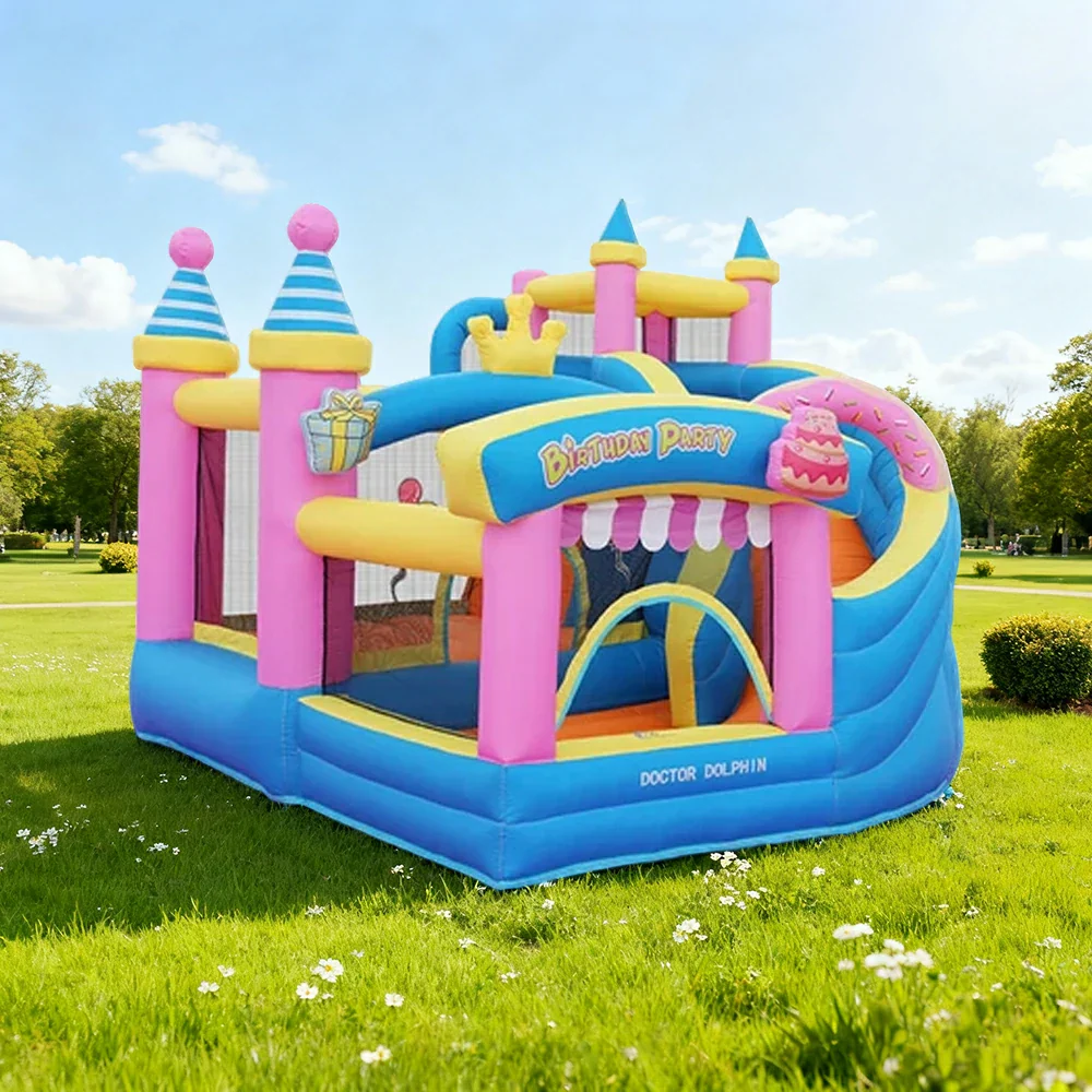 GAMEON Inflatable Bounce Castle - PVC Build with Blower, Birthday Party Theme with Cake and Gift Design - Image 2
