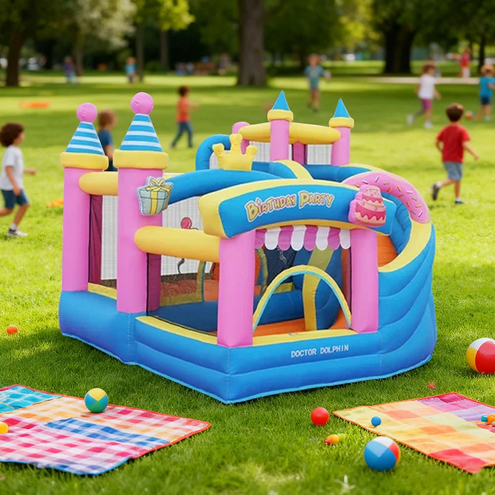 GAMEON Inflatable Bounce Castle - PVC Build with Blower, Birthday Party Theme with Cake and Gift Design - Image 4