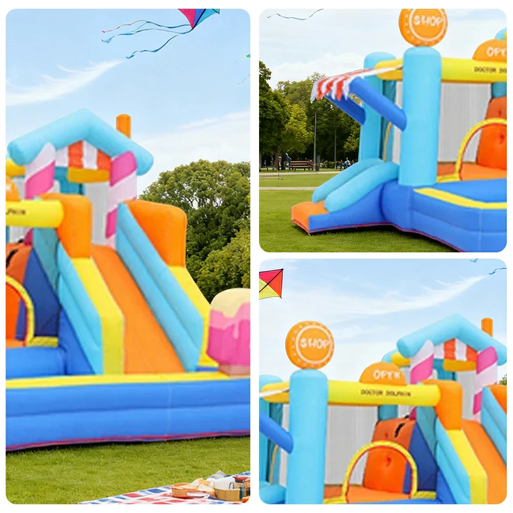 GAMEON Inflatable Bounce Castle - PVC Build with Blower, Ice Cream Shop Theme with Slide - Image 3
