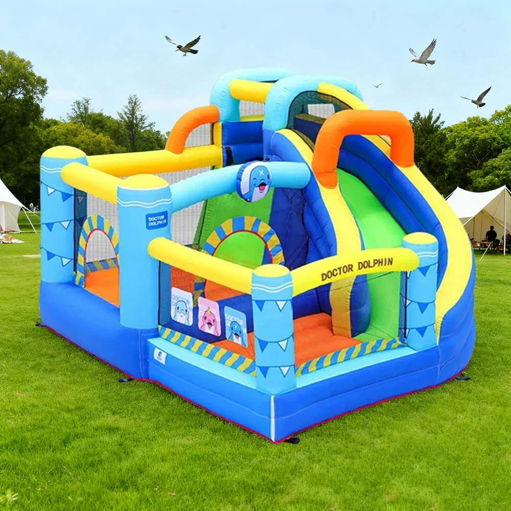 GAMEON Inflatable Bounce Castle - PVC Build with Blower, Dolphin Castle with Slide - Image 2