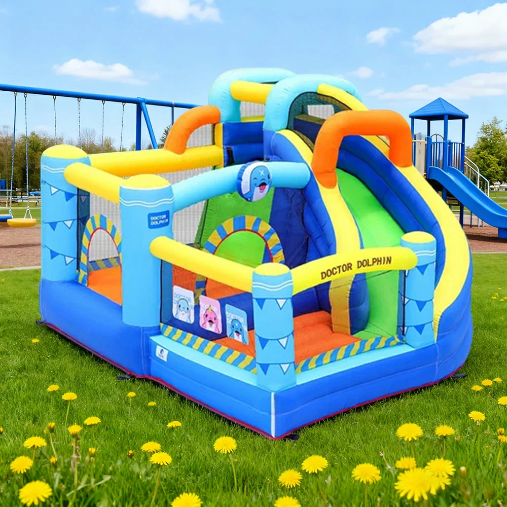 GAMEON Inflatable Bounce Castle - PVC Build with Blower, Dolphin Castle with Slide - Image 4