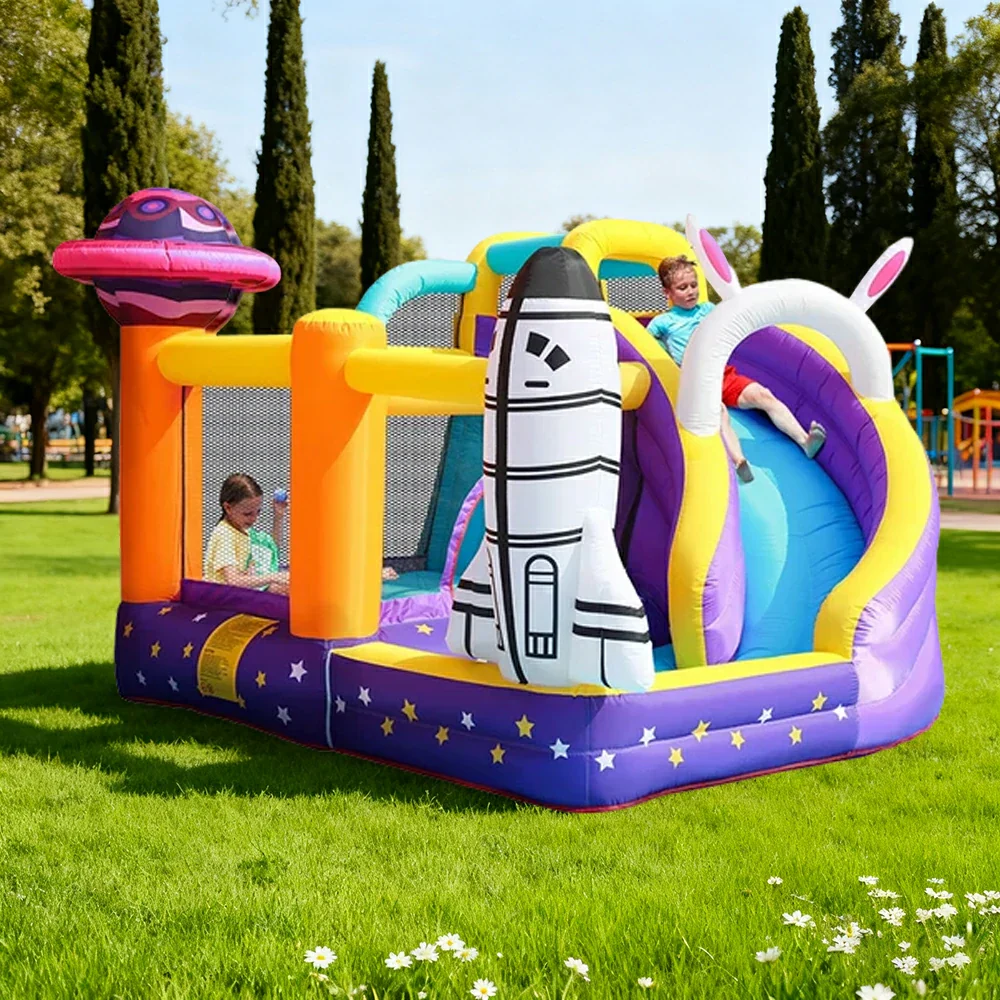 GAMEON Inflatable Bounce Castle - PVC Build with Blower, Space Theme with Rocket and UFO - Image 4