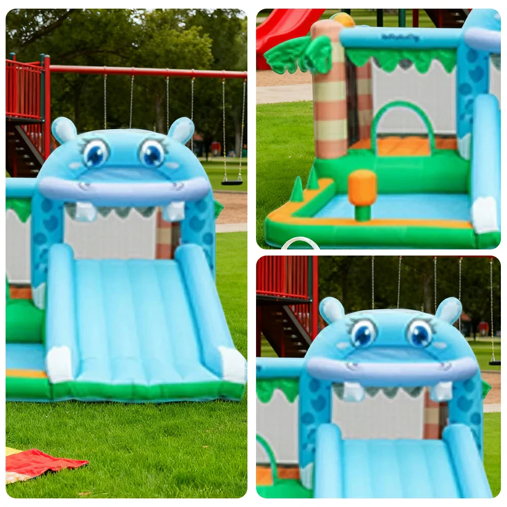 GAMEON Inflatable Bounce Castle - PVC Build with Blower, Hippo Castle Theme with Slide - Image 3