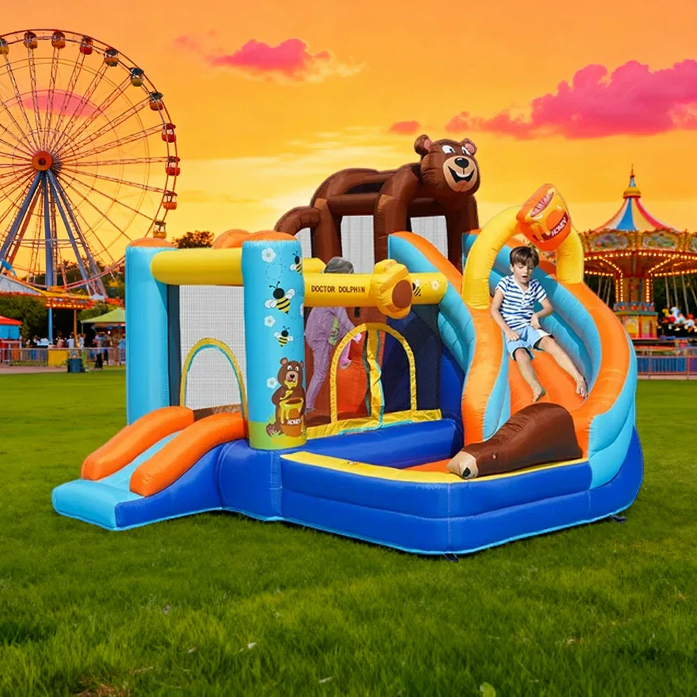GAMEON Inflatable Bounce Castle - PVC Build with Blower, Bear Castle Theme with Slide - Image 2