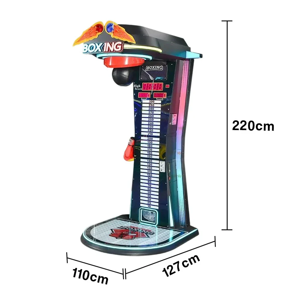 GAMEON Dragon Punch Boxing Machine Metal & Acrylic Cabinet High-Sensitivity Sensors LED Lighting 160W Power Competitive Strength Tester Arcade Game - Black - Image 5