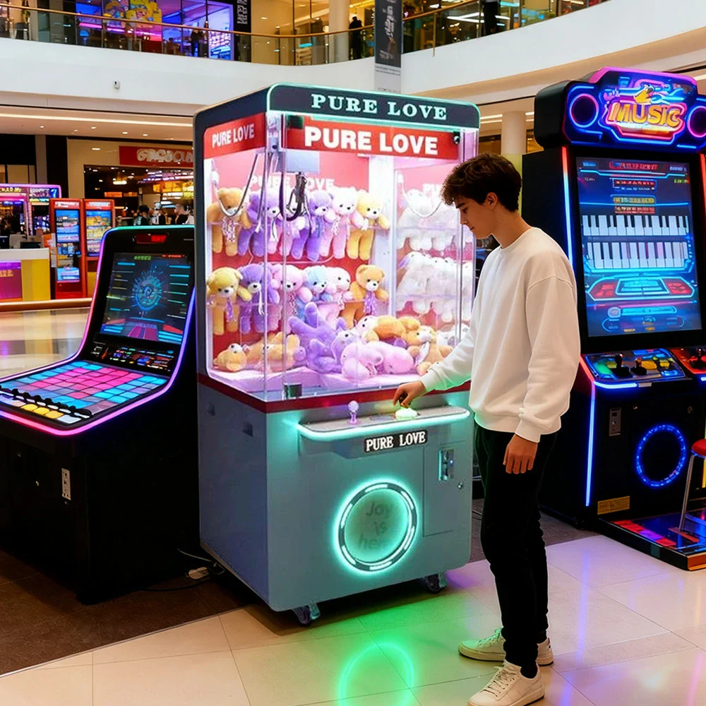 GAMEON Pure Love Claw Machine Coin Operated Prize Catcher LED Lighting Plush Toy Cabinet Arcade Entertainment Design - Green - Image 4