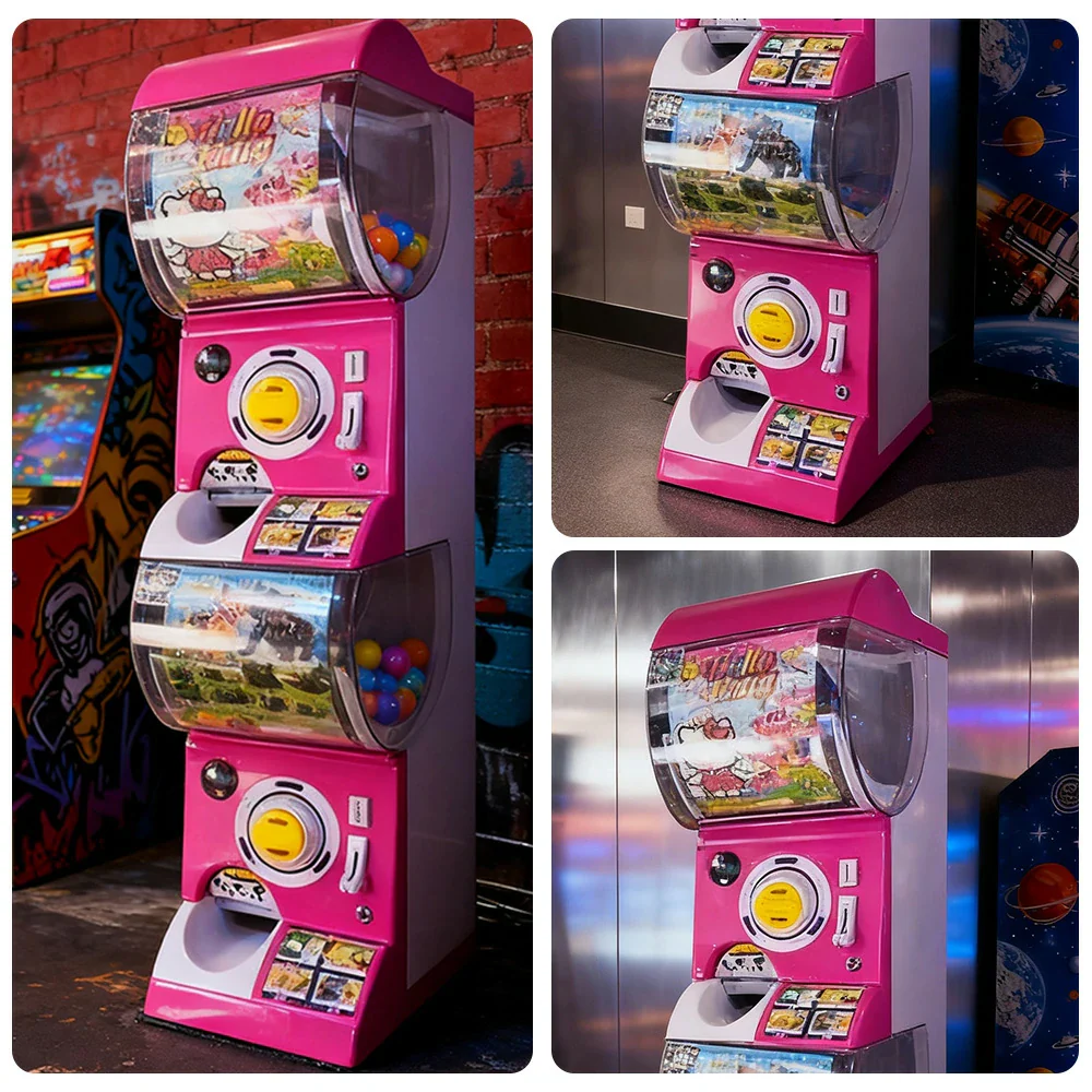 GAMEON Double Layer Capsule Vending Machine Coin Operated Gacha Toy Dispenser ABS Structure Smooth Dual-Compartment Design - Pink - Image 3