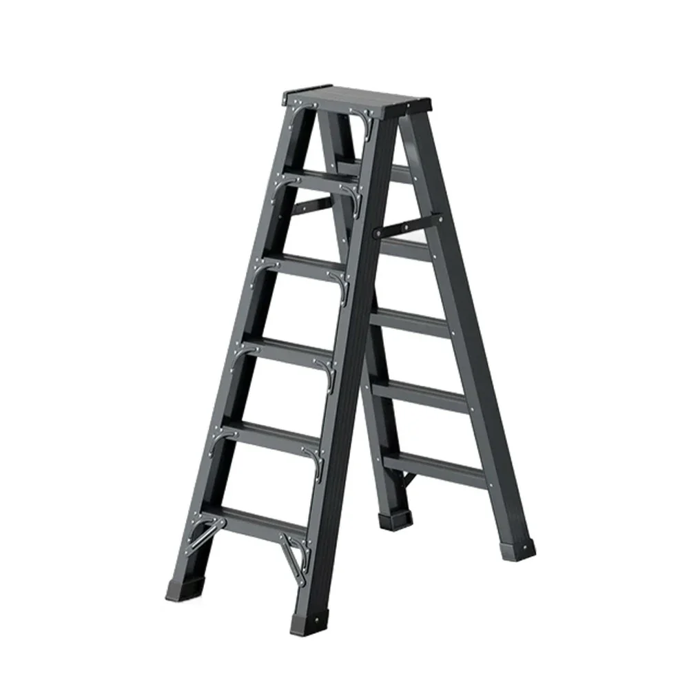 GROVIA 4/5/6-Step Aluminium Folding Ladder - 14.5cm Thick, 15cm Wide Pedal, Anti-Slip Feet - Grey - Image 11
