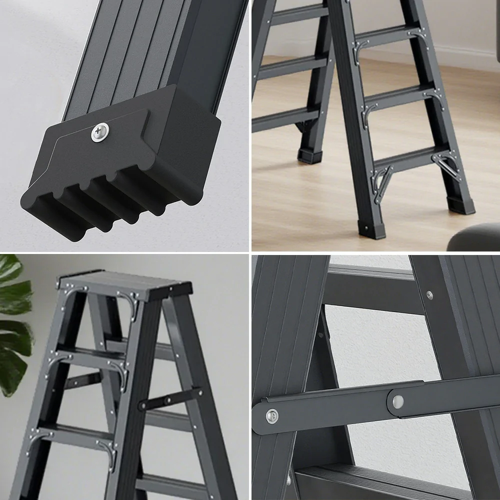 GROVIA 4/5/6-Step Aluminium Folding Ladder - 14.5cm Thick, 15cm Wide Pedal, Anti-Slip Feet - Grey - Image 13