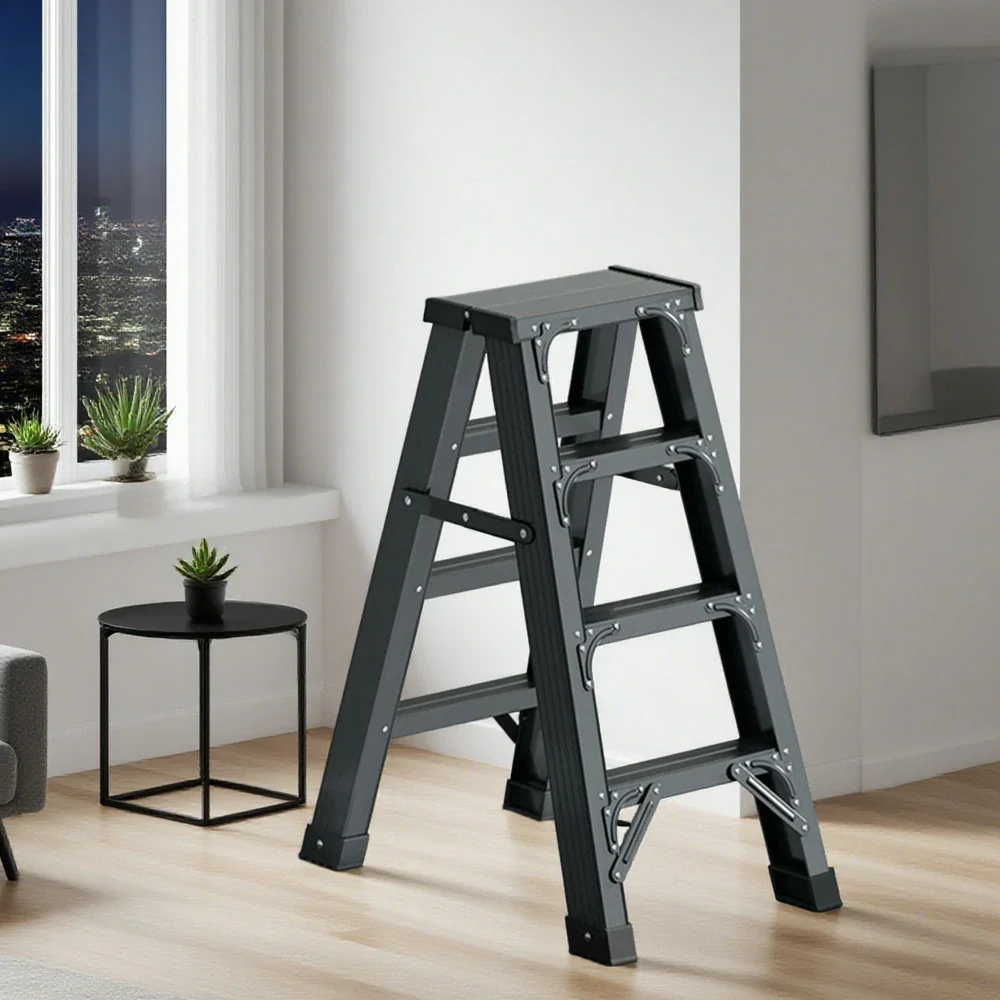 GROVIA 4/5/6-Step Aluminium Folding Ladder - 14.5cm Thick, 15cm Wide Pedal, Anti-Slip Feet - Grey - Image 4