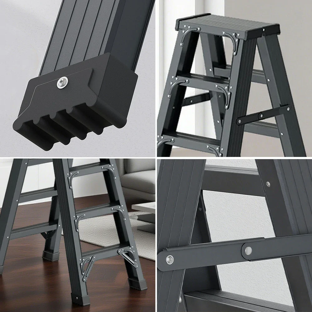 GROVIA 4/5/6-Step Aluminium Folding Ladder - 14.5cm Thick, 15cm Wide Pedal, Anti-Slip Feet - Grey - Image 8