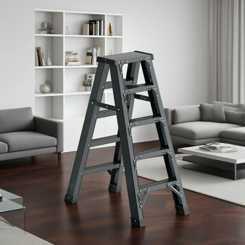GROVIA 4/5/6-Step Aluminium Folding Ladder - 14.5cm Thick, 15cm Wide Pedal, Anti-Slip Feet - Grey - Image 9