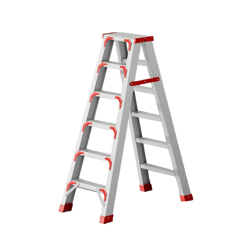GROVIA 4/5/6-Step Aluminium Folding Ladder - 14.5cm Thick, 15cm Wide Pedal, Anti-Slip Feet - Red - Image 10