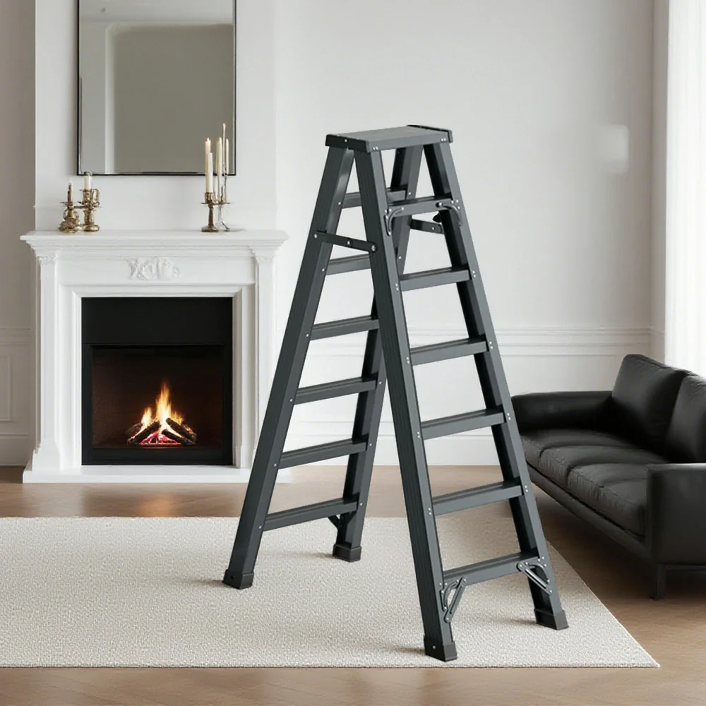 GROVIA 7/8/10-Step Aluminium Folding Ladder - 14.5cm Thick, 15cm Wide Pedal, Anti-Slip Feet - Purple - Image 4