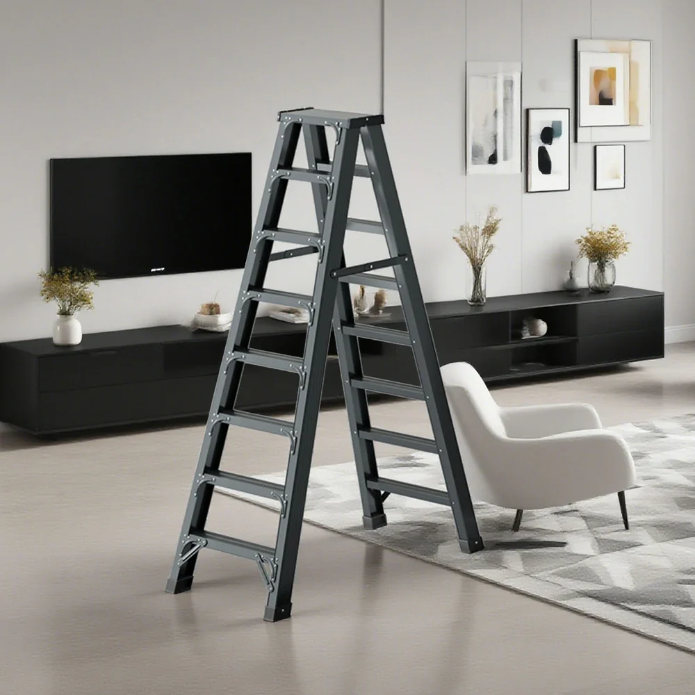 GROVIA 7/8/10-Step Aluminium Folding Ladder - 14.5cm Thick, 15cm Wide Pedal, Anti-Slip Feet - Purple - Image 7