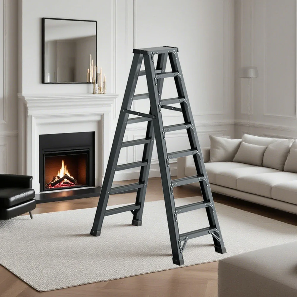 GROVIA 7/8/10-Step Aluminium Folding Ladder - 14.5cm Thick, 15cm Wide Pedal, Anti-Slip Feet - Purple - Image 9