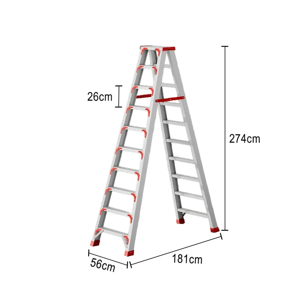 GROVIA 7/8/10-Step Aluminium Folding Ladder - 14.5cm Thick, 15cm Wide Pedal, Anti-Slip Feet - Red - Image 15