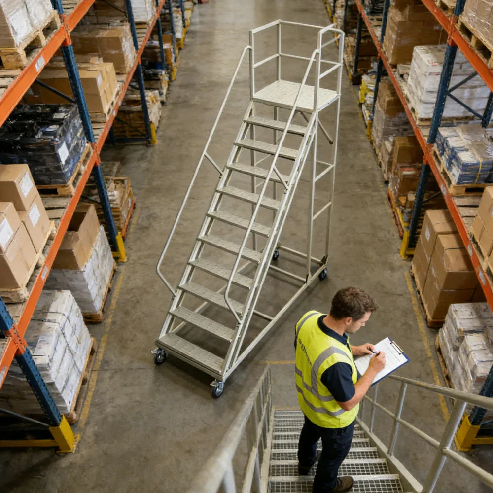 GROVIA 250cm Platform Height  10-step Ladder With Wheels Warehouse Staircase - Image 12