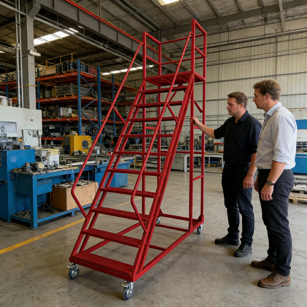 GROVIA 250cm Platform Height  10-step Ladder With Wheels Warehouse Staircase - Image 4
